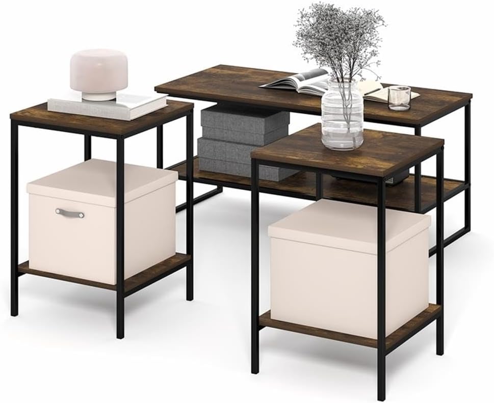 Pemberly Row 3-Piece 2-Tier Coffee Table Set, Amber Pine Finish, Engineered W...
