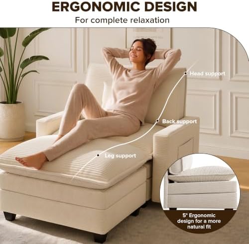 Oversized Accent Chair with Ottoman, 41" Comfy Cloud Single Seat Sofa | ...