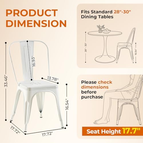 Metal Dining Chairs Set of 2,Distressed White