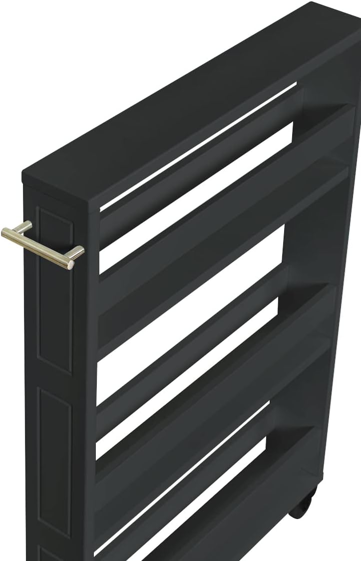 MUSEHOMEINC Compact Space Kitchen Pantry,3-Tier Kitchen Removable Storage Cart, Slim Slide Out Rolling Pantry Shelf for Narrow Spaces（Black）