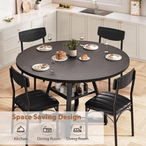 Dining Table Set for 4,Kitchen Table and Chairs for 4, Round Dining Room Tabl...