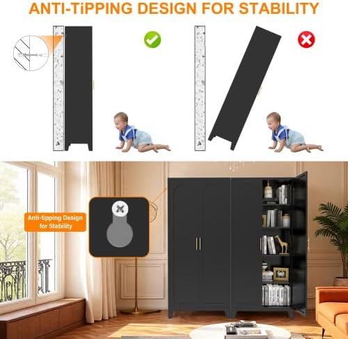 5-Tier Metal Pantry Cabinet, 71" Tall Storage Cabinet with Arched Doors ...
