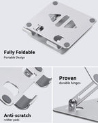 Tablet Stand Holder for Desk, Adjustable Desktop Tablet Holder, Foldable Aluminum Tablet Mount for iPad pro 11, iPad Air Mini, Samsung Galaxy Tabs Z Fold Kindle Fire 4-12 inch, Silver
