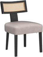 HNY Mid Century Modern Rattan Dining Chairs Set of 6, Farmhouse Linen Upholstered Accent Chair Curved Backrest Kitchen Chairs, with Black Hardwood Frame, Beige