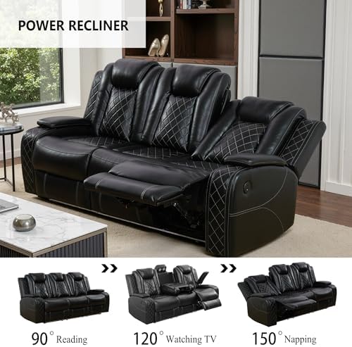 Power Recliner Sofa Set, Breathing Leather Reclining Couch Set, 3 Piece Livin...