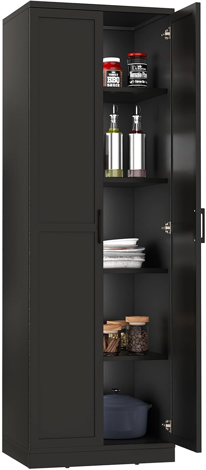 TANGZON Tall Kitchen Cupboard, 5-Tier Storage Cabinet with 2 Adjustable Shelv...