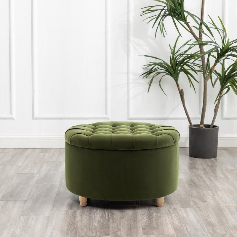 Niche Knight 28-Inch Large Round Pintucked Storage Ottoman with Lift-Off Lid,...