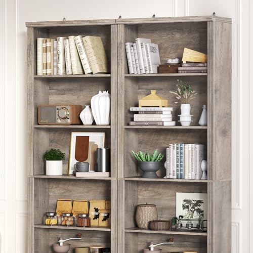 Thacuok Grey Bookshelf, 75" Tall Bookcase, 6 Tier Adjustable Storage She...