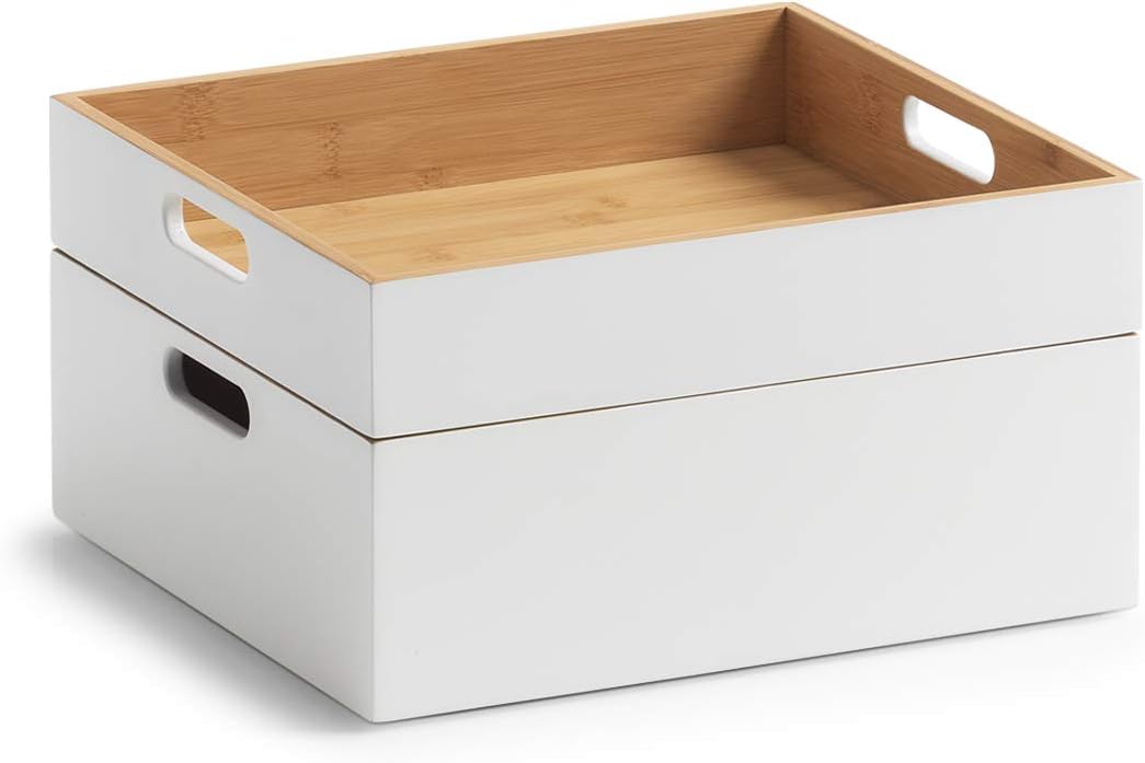Zeller White Bamboo Storage Box, White, ca. 30 x 27 x 10,5 cm