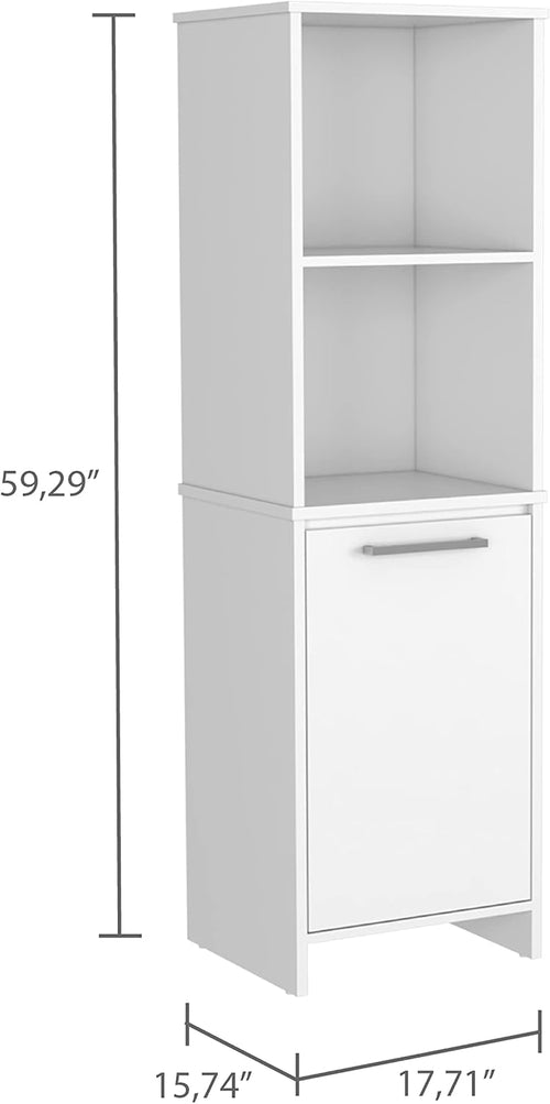 17.7" D*15.7" W*59.3" H Corner Freestanding Storage Cabinet with 2 Shelves, Lower Single Door with Gray Door Handle, Rectangular Kitchen Pantry, Modern, for Living Room, Dining Room, White
