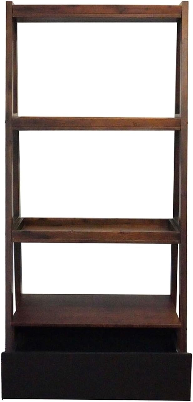 Geelife 32X17X68 Ladder Shelf - Solid Wood+MDF Wood+Brown - Space-Saving Ladder Display - Versatile Indoor Use