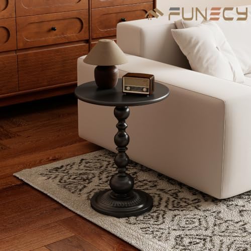 Metal Small End Table,Round Side Table for Living Room,Black,13.8" Lx20.5”H