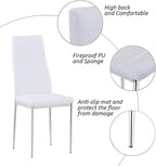 5 Piece Dining Table Table Set, Tempered Glass Dining Table Set for 4 Kitchen Table Set with 4 Upholstered Chairs for Kitchen Dining Room (Sliver Table with White Chair)