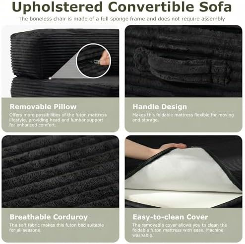 5-in-1 Convertible Sofa Bed, Couch Loveseat with Removable Cushions & Was...