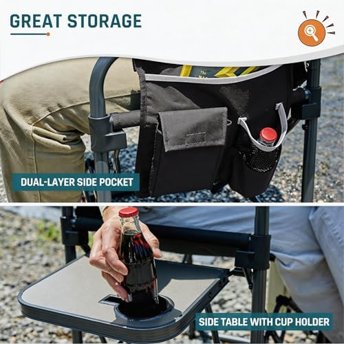 DMH OUTDOORS Camping Directors Chair with Side Table & Breeze Mesh Backrest