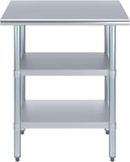 AmGood Stainless Steel Work Table with 2 Shelves | NSF | Metal Utility Table (30" Long x 18" Deep)