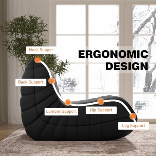 Bean Bag Chair, Memory Foam Bean Bag Sofa Large Bean Bag Chair for Adults, Bean Bag Chairs for Teens with High Density Comfortable Foam, Memory Foam Lazy Sofa for Living Room, Bedroom (Black)