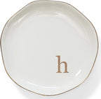 HOME SMILE Initials Ring Dish Jewery Tray with Personalized H-Monogrammed Engagement Wedding Gifts for Friends,Sister,Birthday Christmas Gifts for Women,Ceramic White
