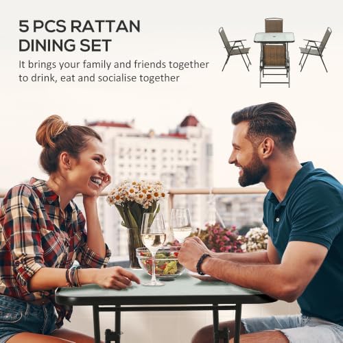 Outsunny 5 Pieces Wicker Patio Dining Set Foldable Dark Brown