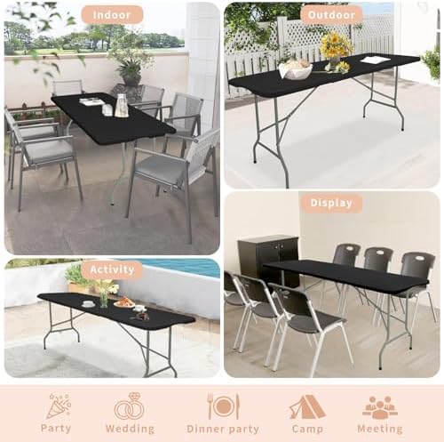 Set of 2 Folding Table 5 FT Camping Table Portable Heavy Duty Plastic Rectang...