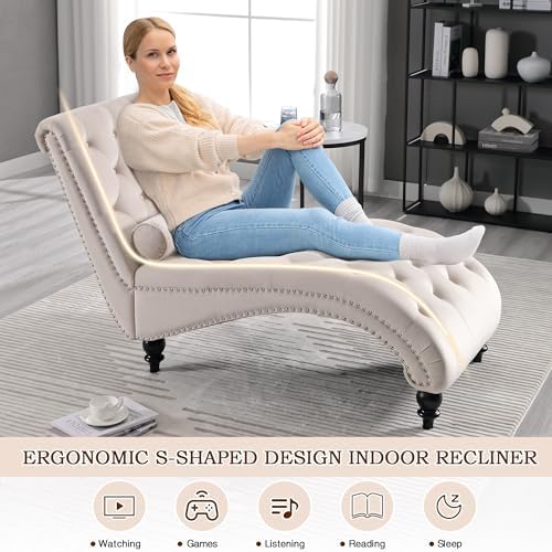 SLEERWAY Chaise Lounge Chair Indoor, Modern Velvet Upholstered Sofa with Soli...