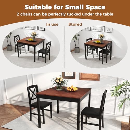 GOFLAME 3-Piece Dining Table Set for 2, Wooden Square Kitchen Table with 2 Up...