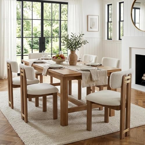 Modern Farmhouse Boucle Dining Chairs Set of 4, White Dining Room Chairs
