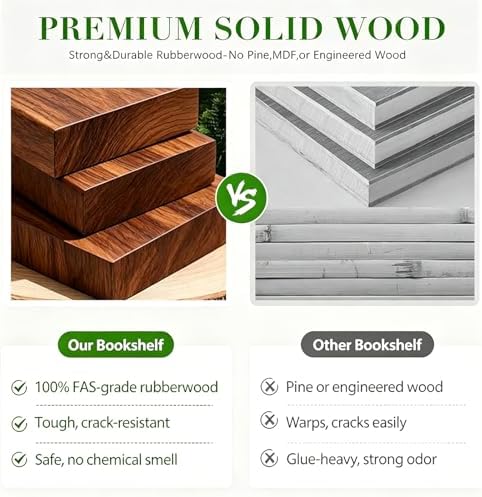 6 Tier 360° Rotating Solid Wood Bookshelf with Wheels
