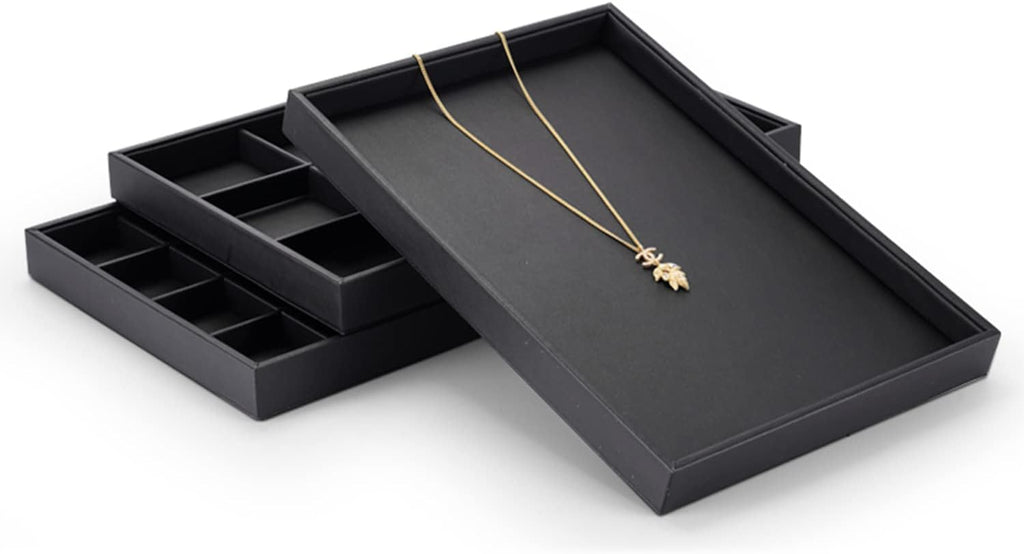 Black PU Leather Jewelry Display Flat Tray Ring Necklace Watch Organizer Display Tray (1 grid)