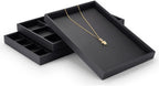 Black PU Leather Jewelry Display Flat Tray Ring Necklace Watch Organizer Display Tray (1 grid)