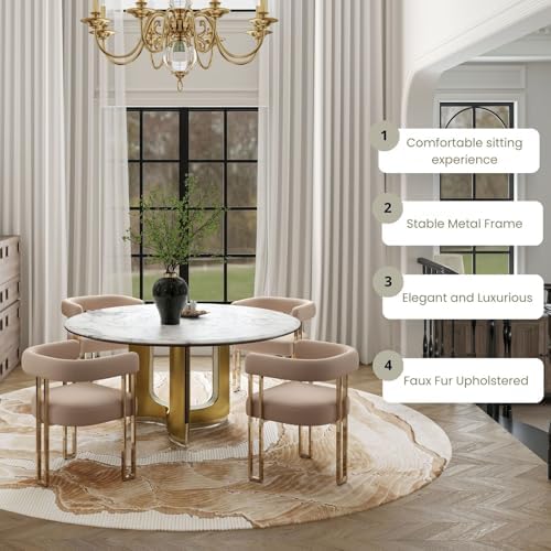 Khaki Velvet Barrel Dining Chairs Set of 2, Modern Upholstered Dining Room Ch...
