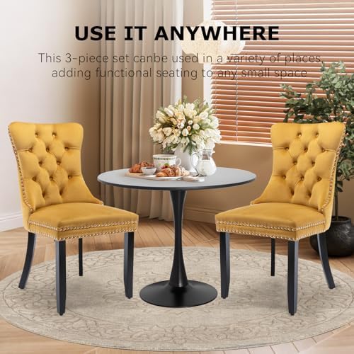 3-Pieces Dining Sets, 31.5" Round Dining Table Set with 2 Velvet Upholst...
