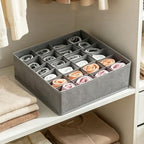 Underwear Sock Organizer, 24-Cell Foldable Drawer Divider & Closet Storage Box with Zipper, Strong Fabric for Underwear, Bras, Accessories, Wardrobe & Travel (Grey)