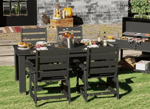 GREENVINES 7-piece Outdoor Dining Set, HDPE Table & 6 Chairs, Black
