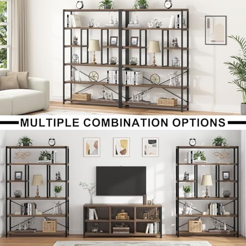 LVB 6 Tier Industrial Bookshelf for Bedroom Living Room Office, Rustic Oak