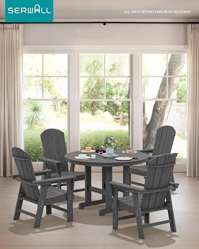 SERWALL 5-Piece Patio Dining Set, 45" Table & 4 Adirondack Chairs, Grey