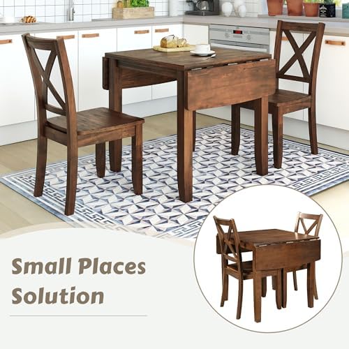 LUMISOL 3-Piece Drop Leaf Dining Table Set for 2, Walnut
