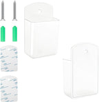 2Pcs Remote Holder Wall Mount, White Remote Control Holder for AC TV, Wall Mount Box Organizer with Self Adhesive and Screws for Home Office Storage