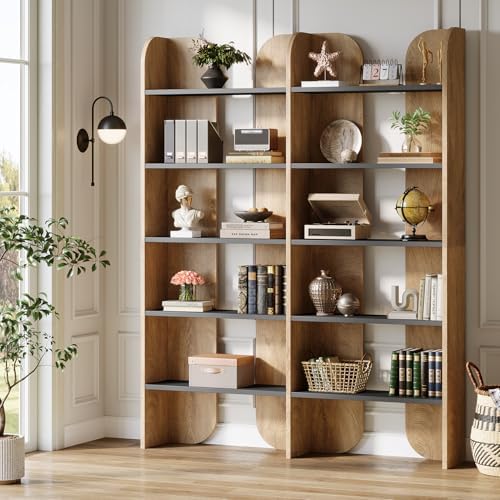 Tribesigns 5-Tier Farmhouse Bookshelf, 70.87-Inch Tall Double Wide Bookcase w...