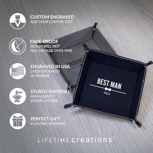 Lifetime Creations Personalized Groomsman Valet Tray - Custom Gifts for Groomsmen Proposal, Vegan Leather Catchall Wedding Gifts (Black, Bow Tie Design)