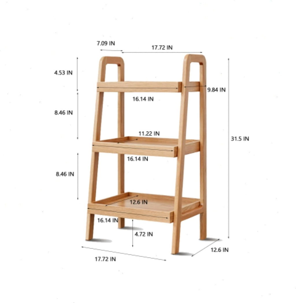 100% Solid Oak 3 Tier Ladder Shelf, Small Bookshelf, Ladder Bookshelf, Bookcase with Stable Frame, Small Table for Living Room Bedroom(Natural, 12.6" L x 17.72" W x 31.5" H) (Wood)