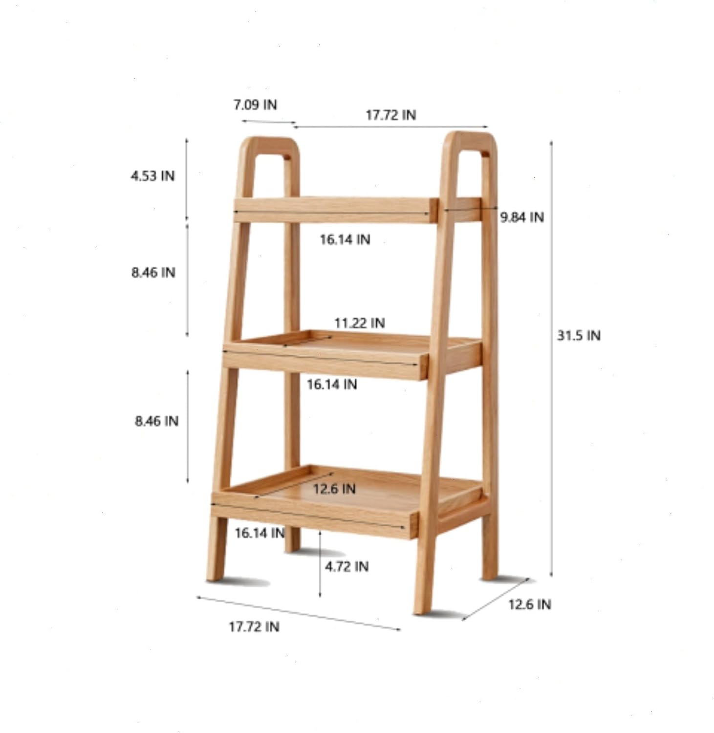 100% Solid Oak 3 Tier Ladder Shelf, Small Bookshelf, Ladder Bookshelf, Bookcase with Stable Frame, Small Table for Living Room Bedroom(Natural, 12.6" L x 17.72" W x 31.5" H) (Wood)