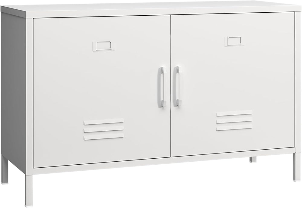 2 Door Steel Accent Cabinet,White Metal Storage Cabinet with Adjustable Shelf...