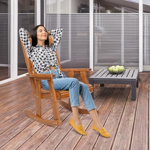VINGLI Heavy Duty 600 LBS Outdoor Wooden Rocking Chair with Higher Backrest,P...