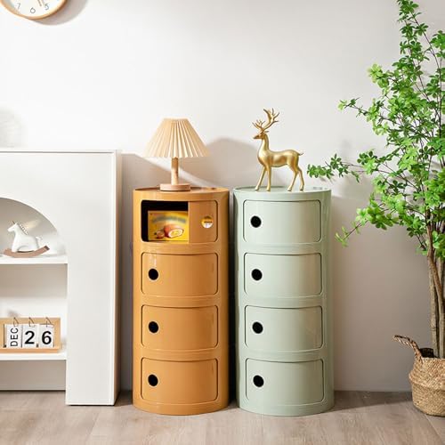 Round Nightstand with Drawers, Round Bedside Table 2/3/4 Tier Plastic Nightst...