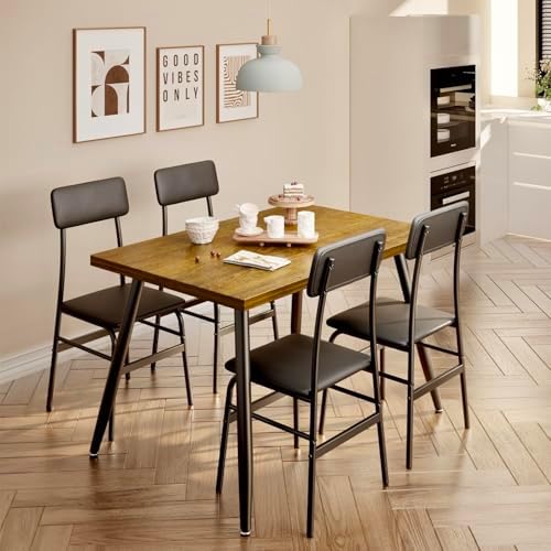Gizoon 5 Piece Dining Table Set for 4, Modern Metal & Wood Kitchen Dinner...