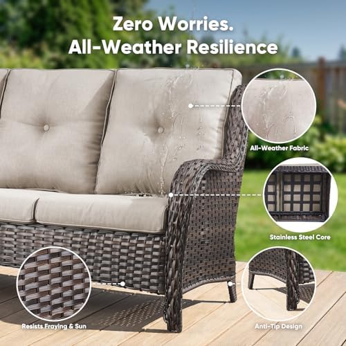 Belord 5 Piece Wicker Patio Furniture Set, Outdoor Swivel Rocker Chairs Set o...