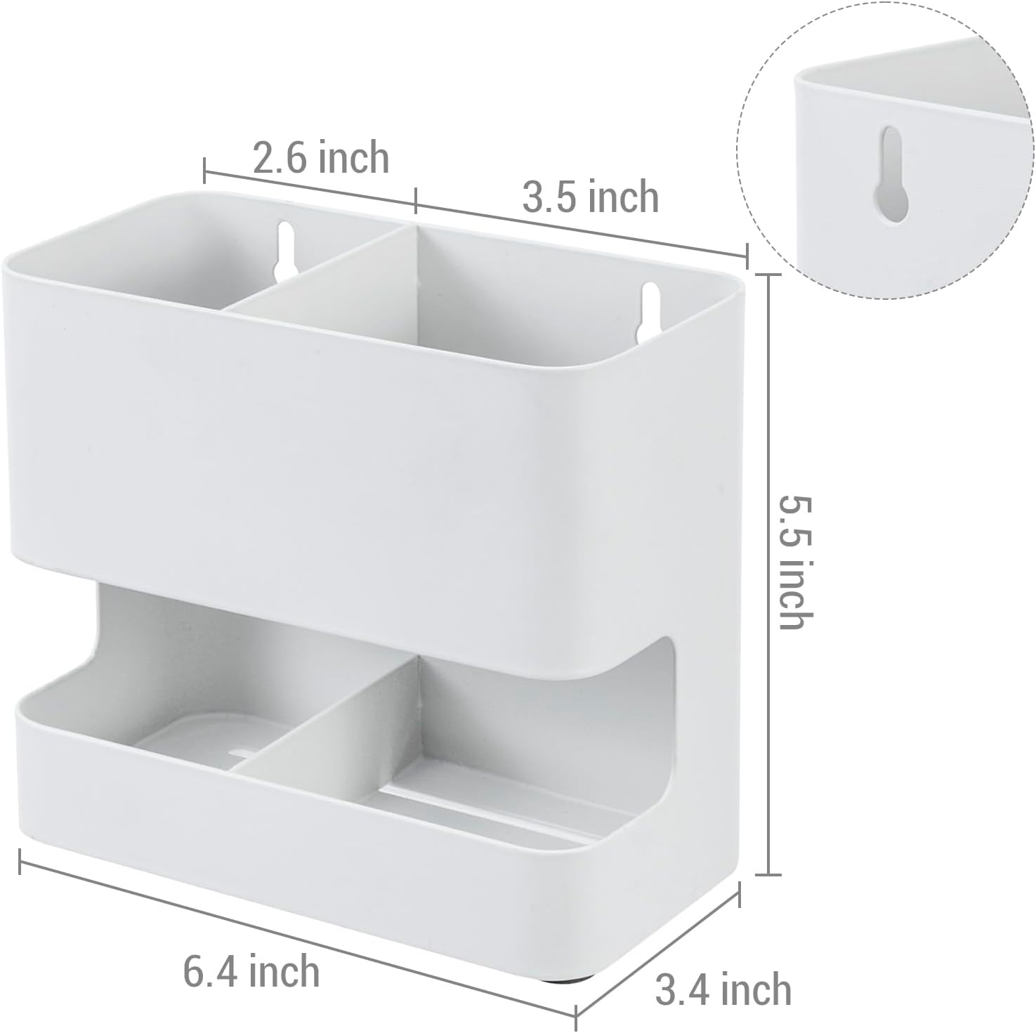 MyGift Modern Wall Mounted White Metal Hair Styling Tools and Accessories Holder with 2 Slots and Divided bottom Tray, Salon Hot Tool Organizer Rack for Blow Dryer Straightener Curling Iron