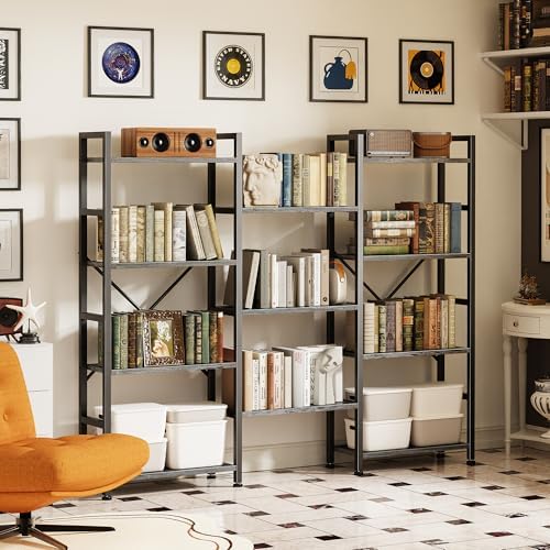 SUPERJARE Triple Bookshelf, Bookcase with 11 Open Display Shelves, Wide Book ...