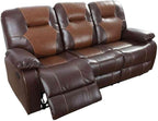 Manual Breathing Leather Reclining Sofa, Comfortable Wide Lazy Leather Couch for Living Room (Brown, Three-Seater)
